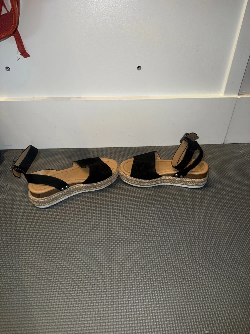 Women’s Black Espadrille Platform Sandals with Ankle Strap